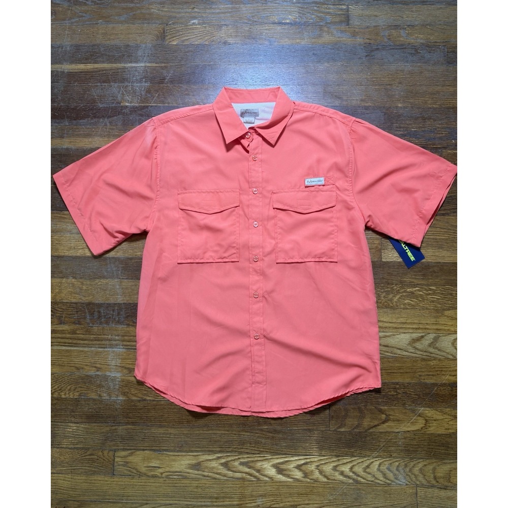 Realtree Fishing Guide Shirt Mens L Orange Short Sleeve Vented Button Up NWT